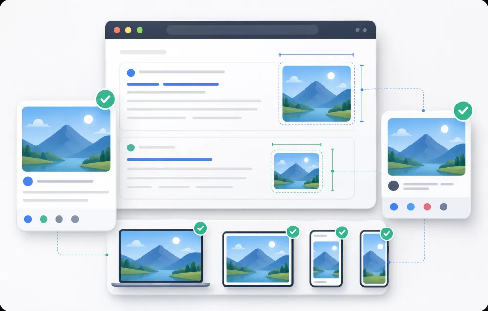 Image preview cards compared across website and search placements